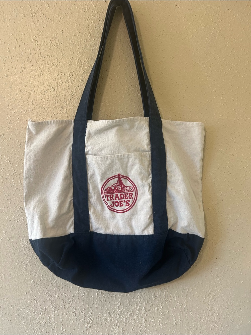 Trader Joe's Navy and Cream Canvas Tote Bag